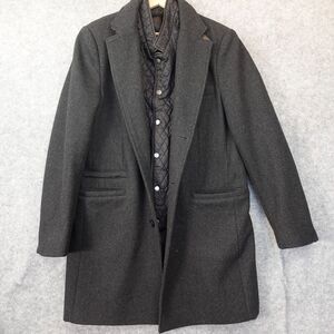 Wool Coat Mens Medium Black Detachable Liner Trim Quilt Buckle‎ OF ALL THREADS